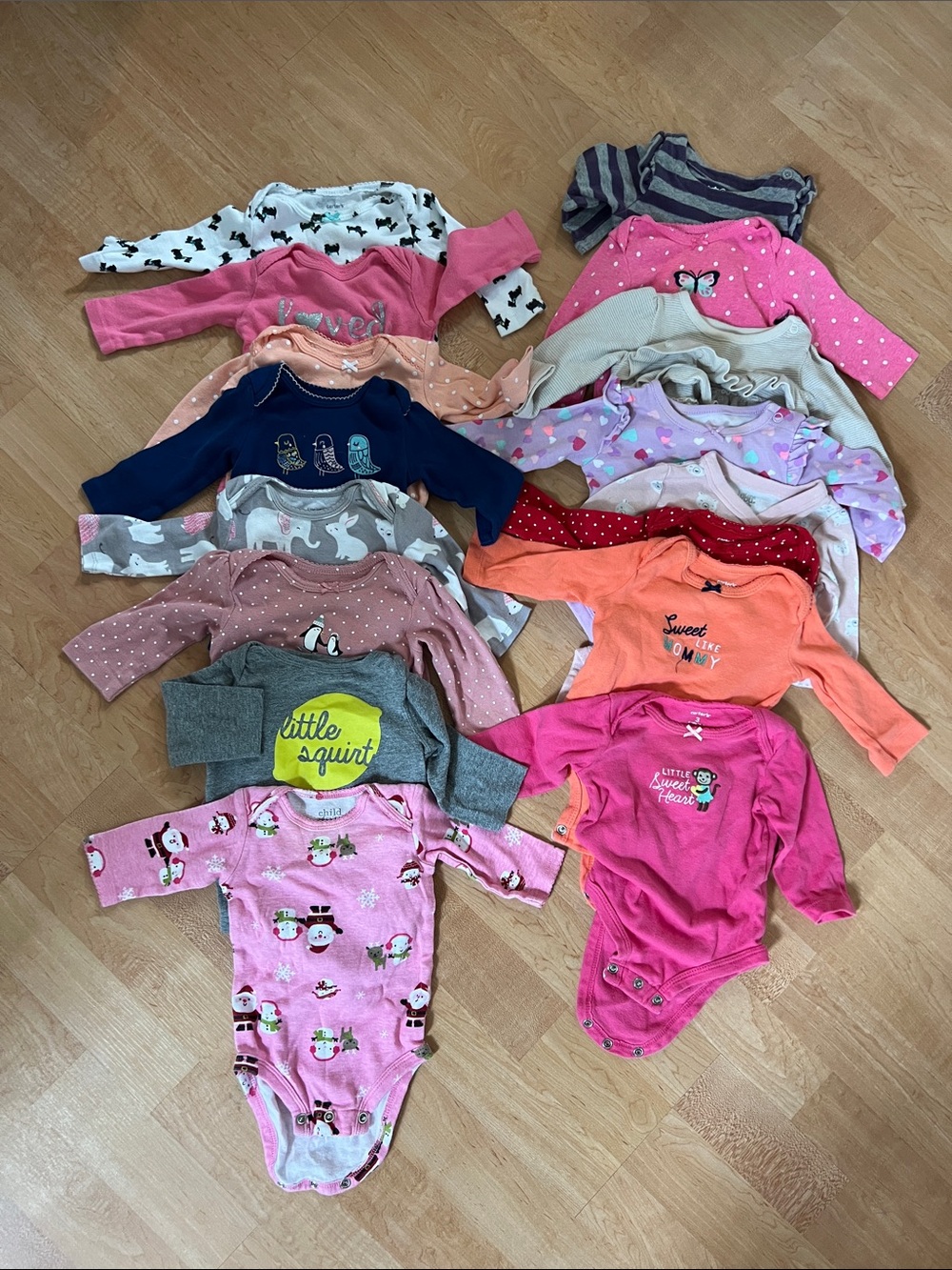 Lot of 16 Carter's Baby Girls Multi-Color Long Sleeve One-Piece Bodysuits 3M 0-3